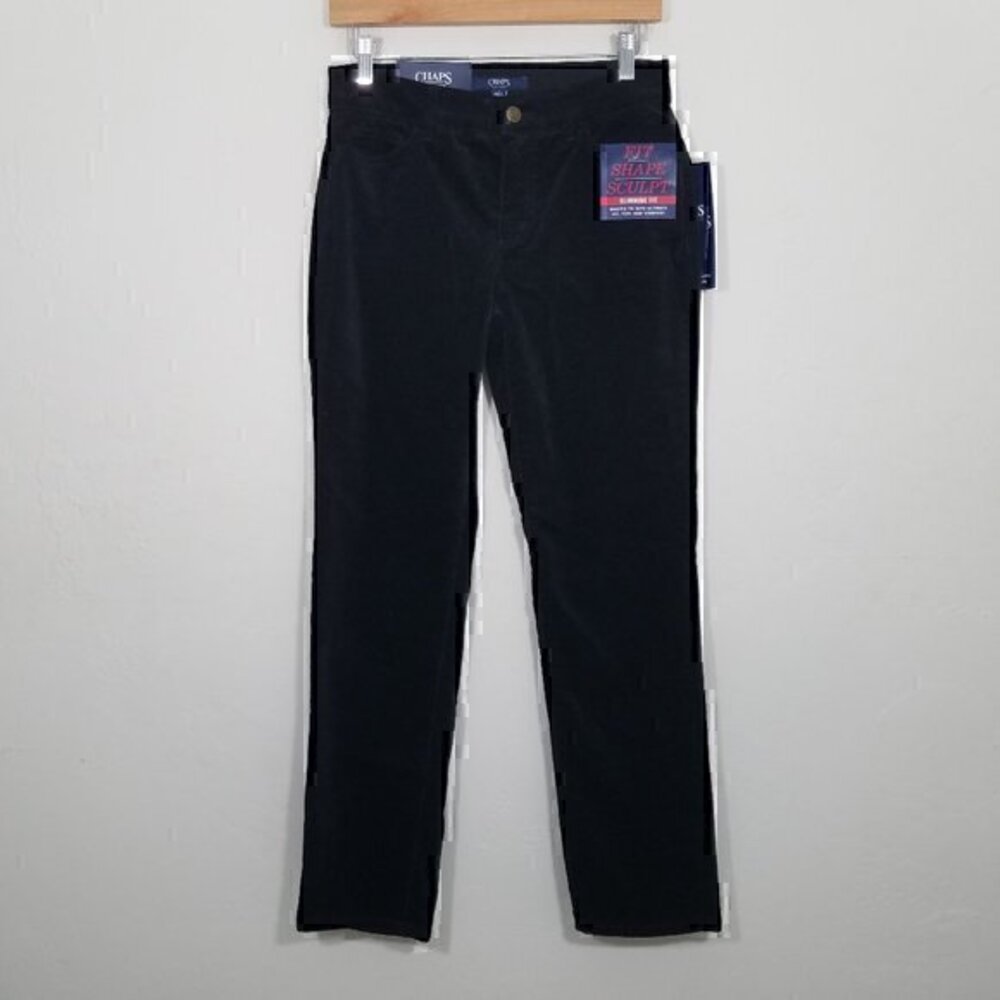 NWT Chaps Corduroy Slimming Fit Shape Sculpt Stretch Pants Black Size 4S